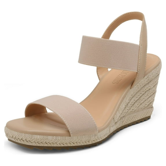 Dream Pairs Womens Open Toe Espadrilles Dressy Platform Sandals Slip On Elastic Ankle Strap Wedges Sandals Sdpw222W Nude Size 8.5
