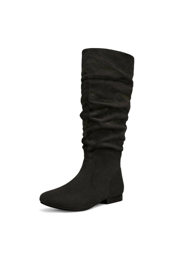 Womens Wide Calf Faux Fur Slouchy Low Heel Side Zip Knee High Boots Blvd-W Wide/Calf/Black Size 7
