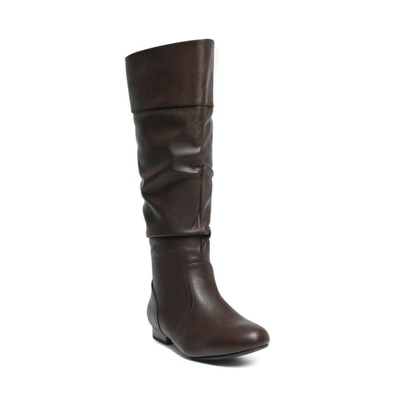 Dream Pairs Womens Wide Calf Faux Fur Slouchy Low Heel Side Zip Knee High Boots Blvd-W Wide/Calf/Brown Size 7.5