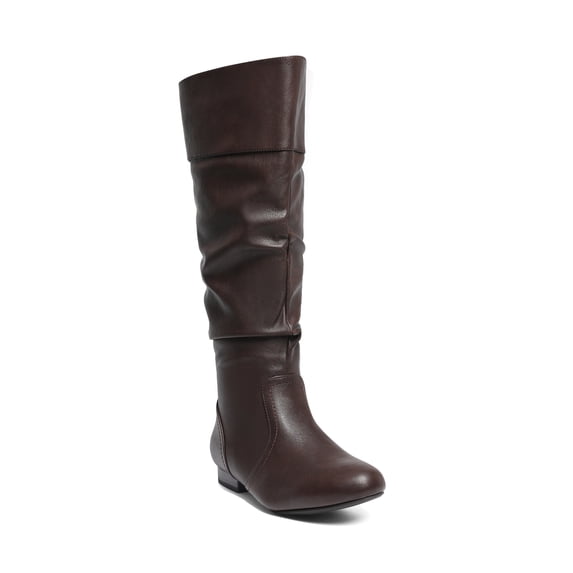 Dream Pairs Womens Wide Calf Faux Fur Slouchy Low Heel Side Zip Knee High Boots Blvd-W Wide/Calf/Brown Size 7