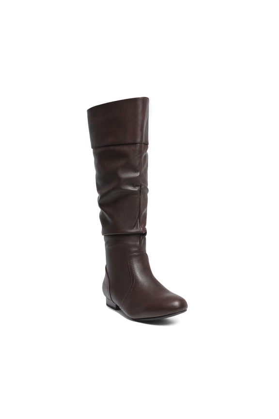 Womens Wide Calf Faux Fur Slouchy Low Heel Side Zip Knee High Boots Blvd-W Wide/Calf/Brown Size 9