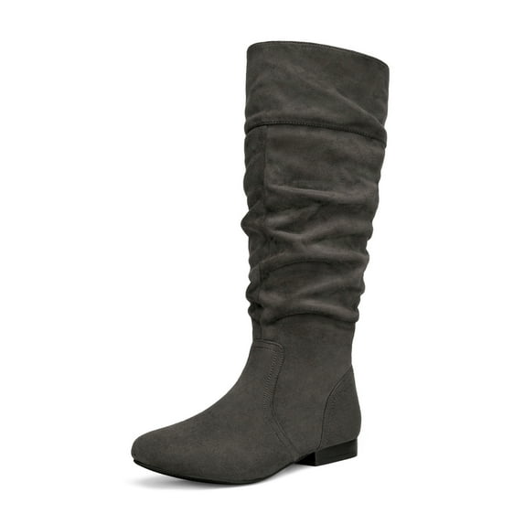 Dream Pairs Womens Wide Calf Faux Fur Slouchy Low Heel Side Zip Knee High Boots Blvd-W Wide/Calf/Grey Size 9.5