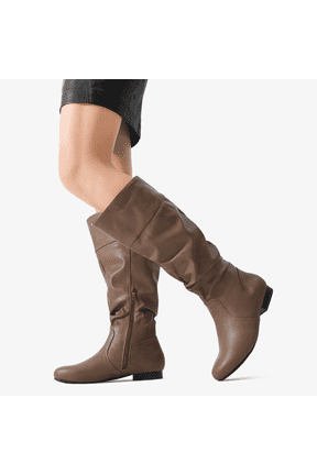 Womens Wide Calf Faux Fur Slouchy Low Heel Side Zip Knee High Boots Blvd-W Wide/Calf Winter Boots