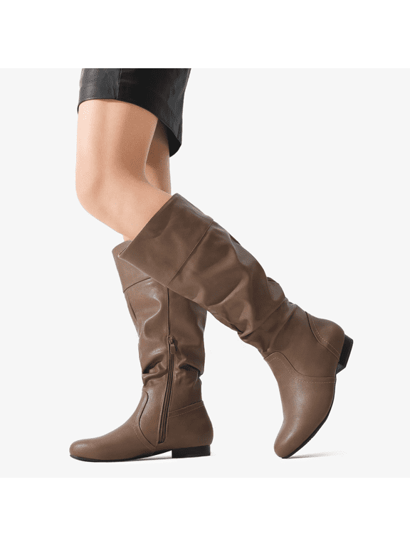 Womens Wide Calf Faux Fur Slouchy Low Heel Side Zip Knee High Boots Blvd-W Wide/Calf Winter Boots
