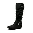 thumbnail image 1 of Dream Pairs Womens Wide-Calf Knee High Low Hidden Wedge Slouch Buckle Boots Ura Black/Suede Size 11, 1 of 8