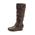 thumbnail image 1 of Dream Pairs Womens Wide-Calf Knee High Low Hidden Wedge Slouch Buckle Boots Ura Brown Size 9, 1 of 7