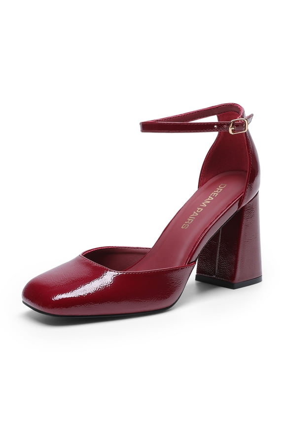 Womens closed toe Adjustable Ankle Strap block heel pump shoes
