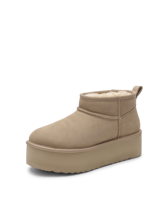 Women's Genuine Suede Leather Platform Winter Boots Warm Water-Repellent Ankle Boots