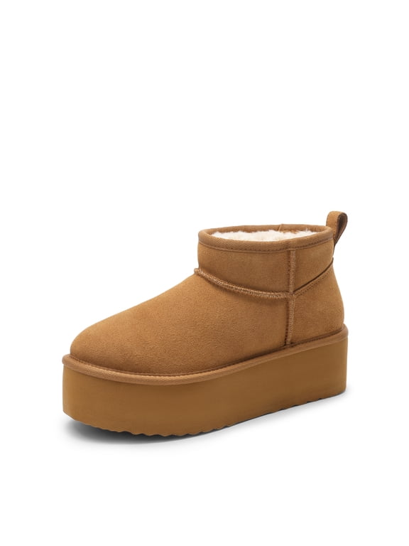 Women's Genuine Suede Leather Platform Winter Boots Warm Water-Repellent Ankle Boots
