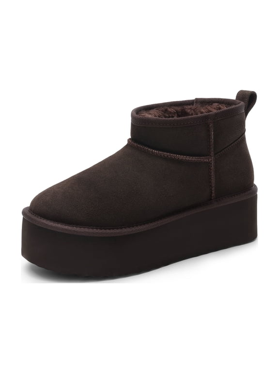 Women's Genuine Cow Suede Leather Platform Winter Boots Warm Water-Repellent Ankle Boots