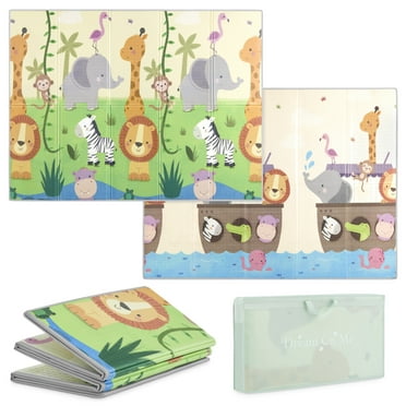 Dream On Me Play Time Reversible Baby Play Mat Foldable Extra Large Thick Foam Crawling Playmats for Toddlers Waterproof Portable Playmat Yoga/Picnic/Game Mat Indoor/Outdoor, Happy Animals Footprint