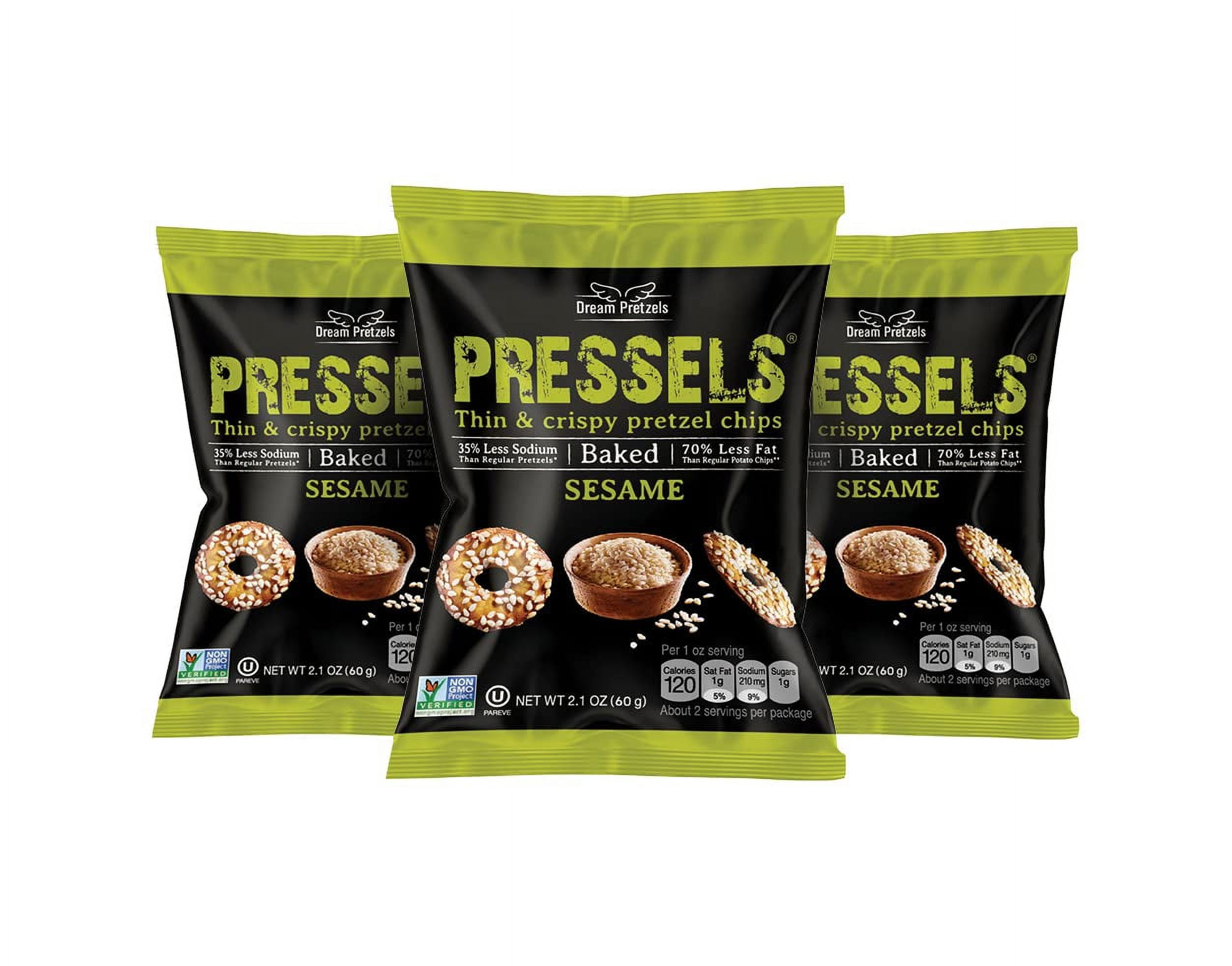 Dream Pretzels Pressels Baked Pretzel Chips, Sesame Seasoned, Mini Thin