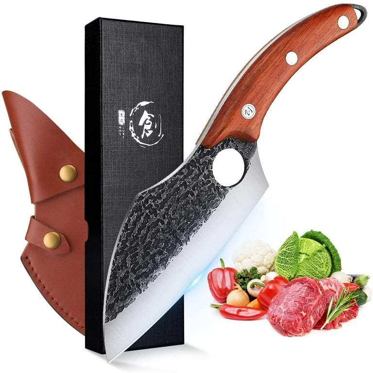 Dream Reach Men with the Pot Chef Knife Hand Forged Full Tang Viking Boning  Knives with Sheath Butcher Meat Cleaver for Kitchen or Camping