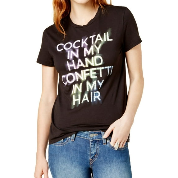 Dream Scene Womens Cocktail Graphic T-Shirt, Black, Small