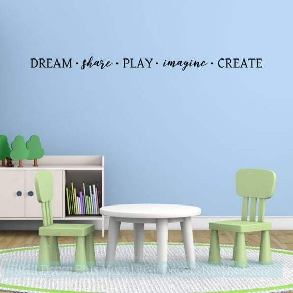 Dream Share Play Imagine Create Inspirational Wall Decals School Art Decor 36x2-Inch Black