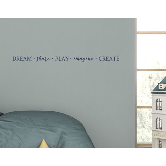 Dream Share Play Imagine Create Inspirational Wall Decals School Art Decor 36x2-Inch Deep Blue