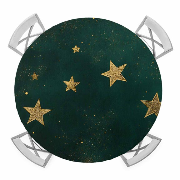 Dream Sky Elastic Fitted Round Table Cover Gold Star Waterproof Outdoor Tablecloth for Holiday Party, Picnic, Patio & Dining Fits Tables Up to 36"-44"