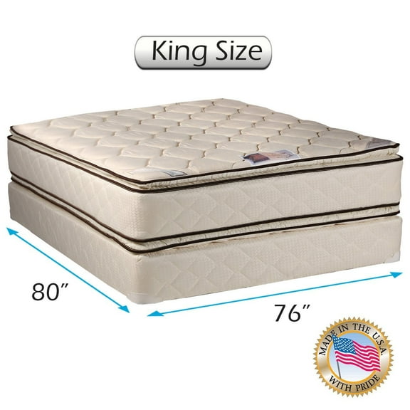 Dream Sleep Coil Comfort Pillow Top King Mattress and Box Spring Set 2-Sided Sleep System with Enhanced Cushion Support, Fully Assembled, Orthopedic Type, Longlasting Comfort