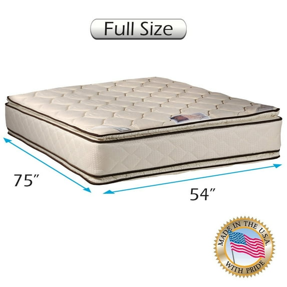 Dream Sleep Coil Comfort PillowTop 2-Sided Mattress Only with Mattress Cover Protector Included - Spinal Support, Fully Assembled, Orthopedic, Longlasting Comfort (Full 54"x75"x11")