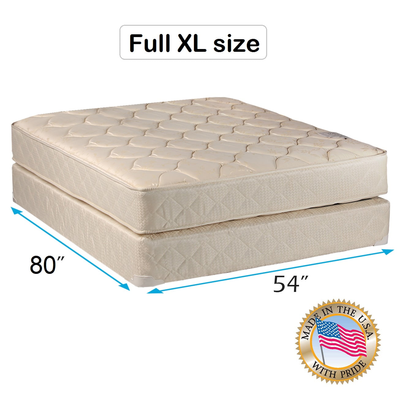 Dream Sleep Comfort Classic Single-Sided Full XL Gentle Firm Mattress and Box Spring Set - Fully Assembled, Orthopedic, Good for your back, Long Lasting by Dream Solutions USA