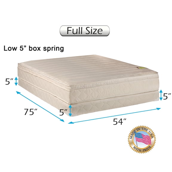 Dream Sleep Comfort Pedic Firm Eurotop Mattress & Low 5" Profile Box Spring - Pillow Top, Sleep System with Enhanced Foam Encased Support, Plush Knit Cover by Dream Solutions USA (Full 54"x75"x11")