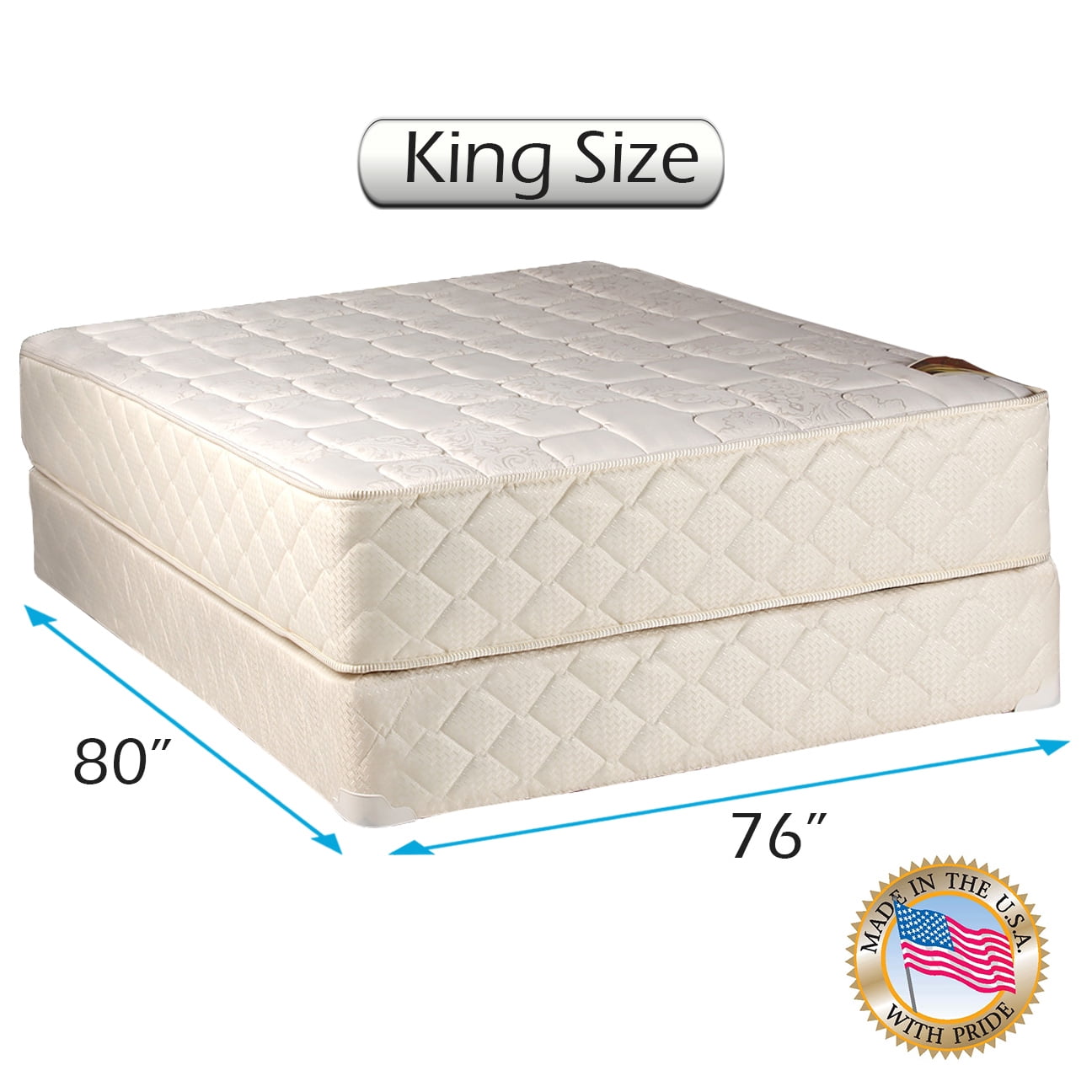 Dream Sleep Grandeur Deluxe 2-Sided Mattress and Box Spring Set - Orthopedic, Fully Assembled, Good for your back, Superior Quality, Luxury Height, Longlasting (King 76"x80"x12")