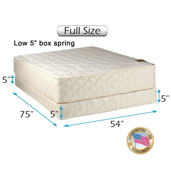 Dream Sleep Grandeur Deluxe Full Size Mattress and Low 5" Height Box Spring Set - Fully Assembled, Good for your back, Luxury Height, Longlasting and 2-Sided