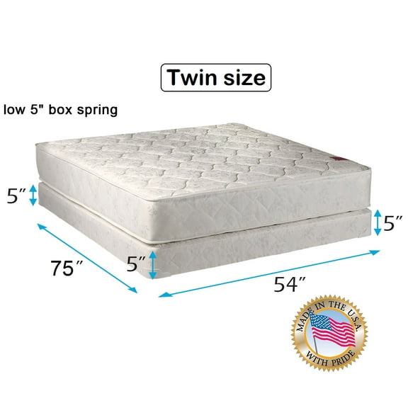 Dream Sleep Legacy Flippable Double-Sided Mattress and Low Height Box Spring Set with Bed Frame Included - Spine Support, Orthopedic, Long Lasting Comfort by Dream Solutions USA (Twin 39"x75"x8")