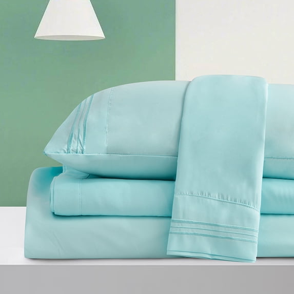 Dream Sleep Rayon Made from Bamboo Bed Sheets Set-Ultra Soft Sheets-Deep Pockets 16"-Wrinkle Resistant-3 Pieces, Twin Aqua