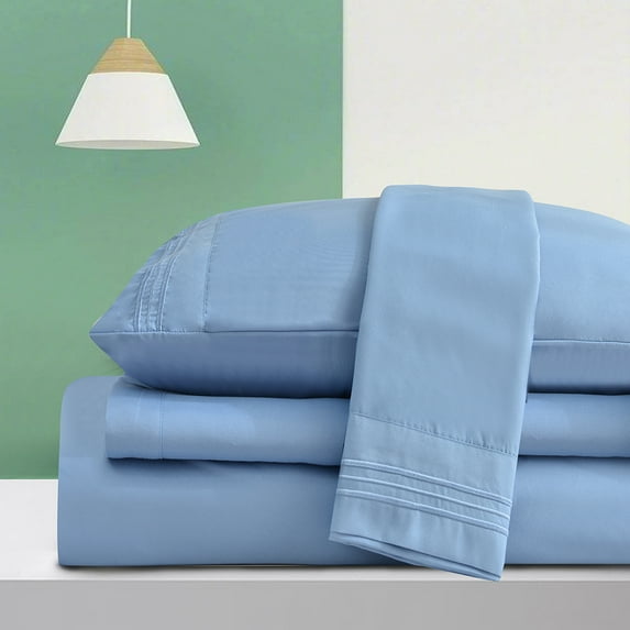 Dream Sleep Rayon Made from Bamboo Bed Sheets Set-Ultra Soft Sheets-Deep Pockets 16"-Wrinkle Resistant-4 Pieces, Queen Blue