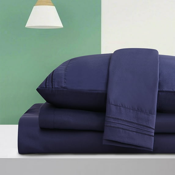 Dream Sleep Rayon Made from Bamboo Bed Sheets Set-Ultra Soft Sheets-Deep Pockets 16"-Wrinkle Resistant-5 Pieces, Split King Navy Blue