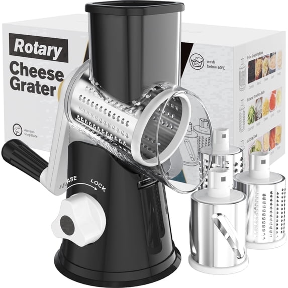 Dream Snail Rotary Cheese Grater for Kitchen Vegetable Slicer with 3 Drum Blades, Dishwasher Safe Manual Handheld Cheese Shredder, Powerful Suction Base