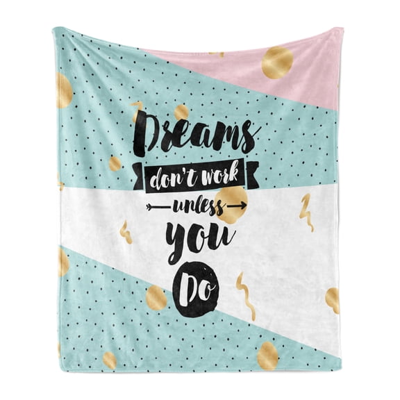 Dream Soft Flannel Fleece Blanket, Dreams Dont Work Unless You Do Inscription Abstract Hipster Retro Style Composition, Cozy Plush for Indoor and Outdoor Use, 50" x 70", Multicolor, by Ambesonne