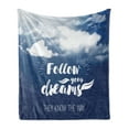 thumbnail image 1 of Dream Soft Flannel Fleece Blanket, Inspiration Text Follow Your Dreams on the Sky Background with Fluffy Clouds, Cozy Plush for Indoor and Outdoor Use, 70" x 90", Navy Blue and White, by Ambesonne, 1 of 6