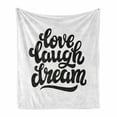 thumbnail image 1 of Dream Soft Flannel Fleece Throw Blanket, Hand Drawn Typography Design Monochrome Love Laugh Dream Words Inspirational, Cozy Plush for Indoor and Outdoor Use, 50" x 60", Black and White, by Ambesonne, 1 of 6