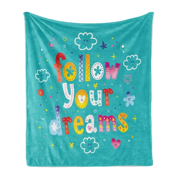 Dream Soft Flannel Fleece Throw Blanket, Slogan with Childish Colorful Typography and Funny Cloud Characters, Cozy Plush for Indoor and Outdoor Use, 50" x 70", Multicolor, by Ambesonne