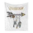thumbnail image 1 of Dream Soft Flannel Fleece Throw Blanket, Tribal Arrow with Hanging Feathers Catch Your Dream Words Boho Style, Cozy Plush for Indoor and Outdoor Use, 50" x 70", Sand Brown Blue Grey, by Ambesonne, 1 of 6