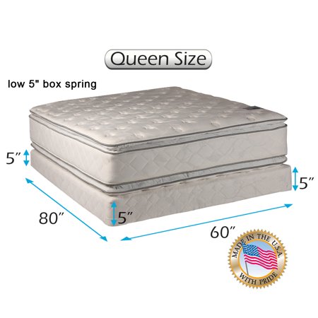 Dream Solutions Brand 2-Sided Soft PillowTop Mattress and Low Height Box Spring Set with Mattress Cover Protector Included - Sleep System with Enhanced Cushion Support, Longlasting (Queen 60"x80"x12")
