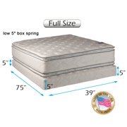 Dream Solutions Brand 2-Sided Soft PillowTop Mattress and Low Height Box Spring Set with Mattress Cover Protector Included - Sleep System with Enhanced Cushion Support, Longlasting (Full 54"x75"x12")