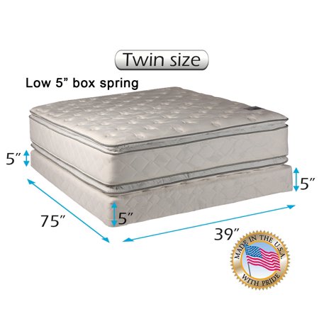 Dream Solutions Brand 2-Sided Soft PillowTop Mattress and Low Height Box Spring Set with Mattress Cover Protector Included - Sleep System with Enhanced Cushion Support, Longlasting (Twin 39"x75"x12")