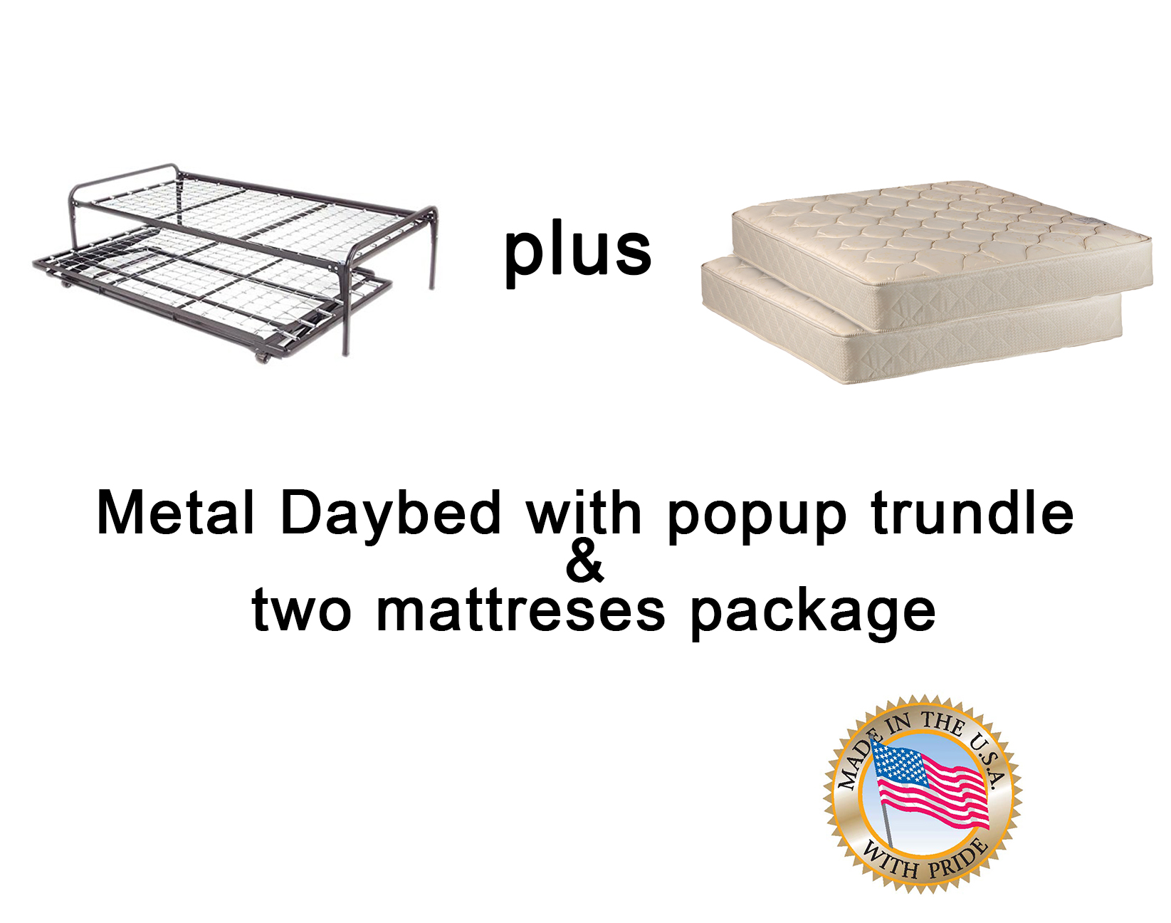 Dream Solutions Metal Day Bed (Daybed) Frame and Pop up Trundle with