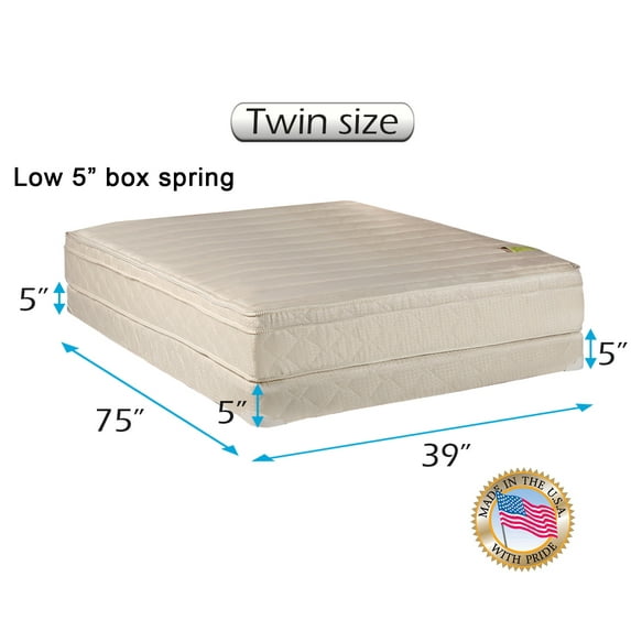 Dream Solutions USA Comfort Pedic Firm (Eurotop) Pillow Top (39"x75"x11") Twin Mattress & Low 5" Height Box Spring - Sleep System with Enhance Support- Fully Assembled, Plush Knit Cover
