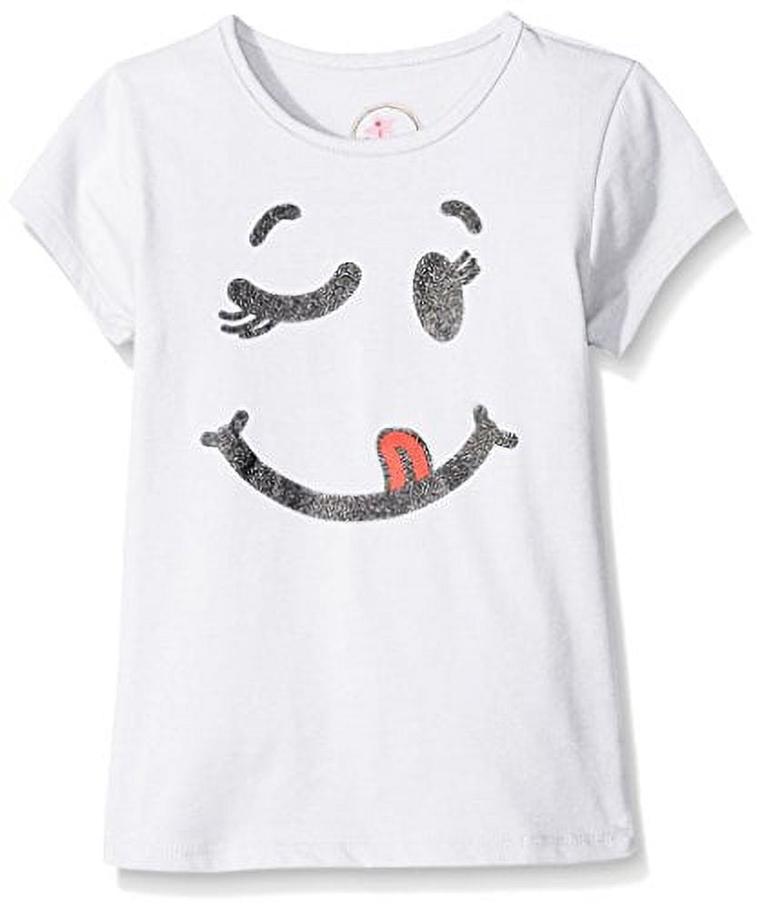 DREAMSTAR Dream Star Girls' Little Short Sleeve Glitter Smiley Screen Front and # Things to Be Happy About, White, Small/4