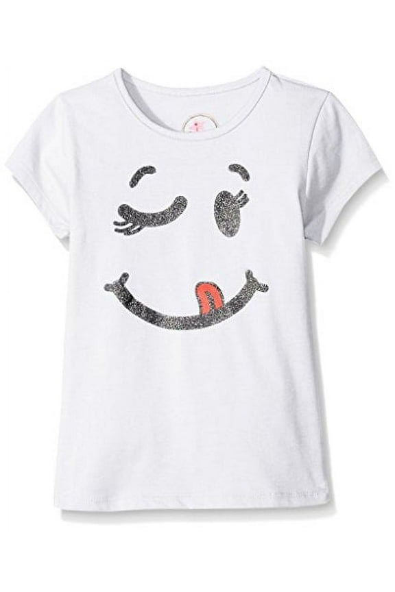 Dream Star Girls' Little Short Sleeve Glitter Smiley Screen Front and # Things to Be Happy About, White, Small/4