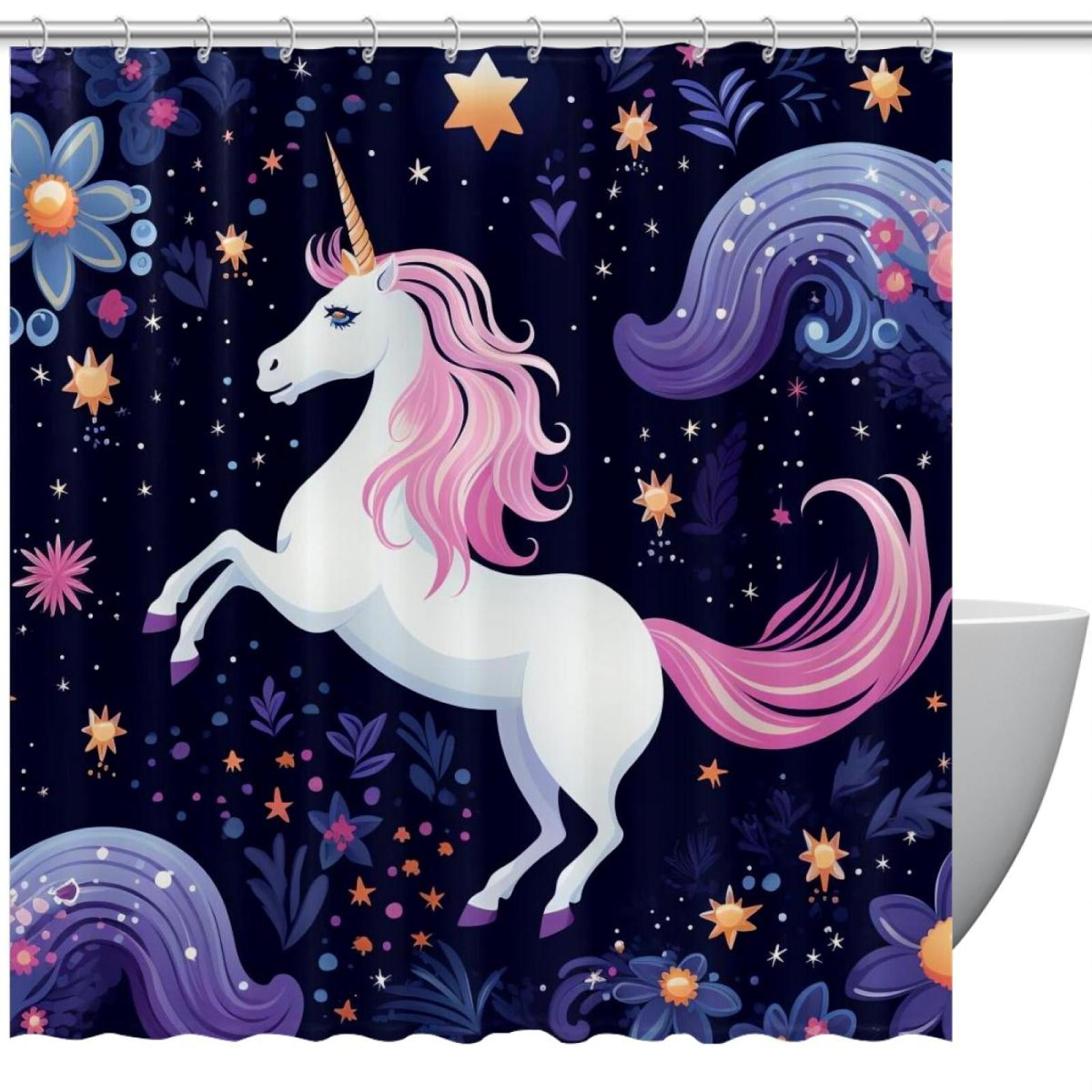 Dream Starry Unicorn Shower Curtain Set with Hooks,Home Bathroom