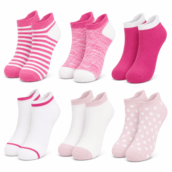 Muk Luks Whisper Soft Girls Socks, Lightweight and Breathable Ankle Socks for Girls, Pink, M, 6 Pack