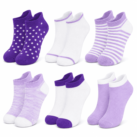 Muk Luks Whisper Soft Girls Socks, Lightweight and Breathable Ankle Socks for Girls, Purple, M, 6 Pack