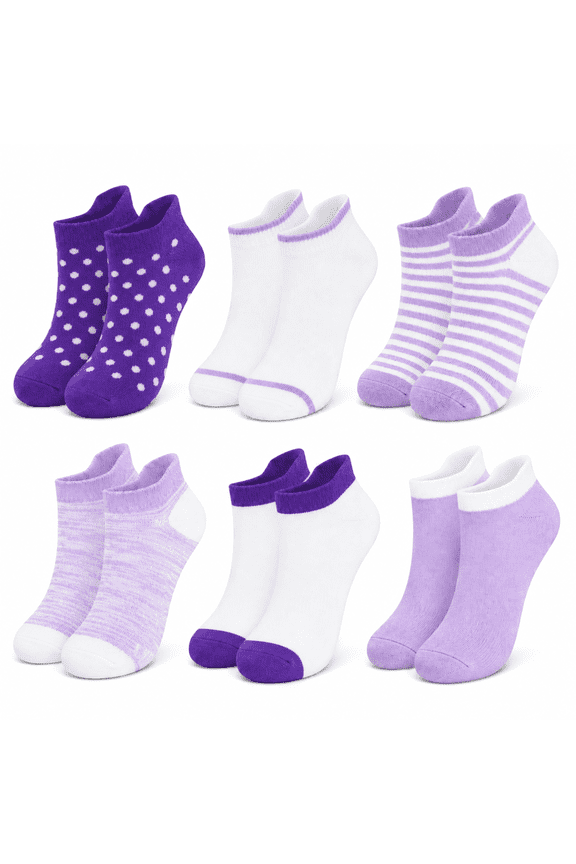 Girls Dream Step Whisper Soft Ankle Socks, 6 Pack, Lightweight Breathable Socks, PURPLE, S