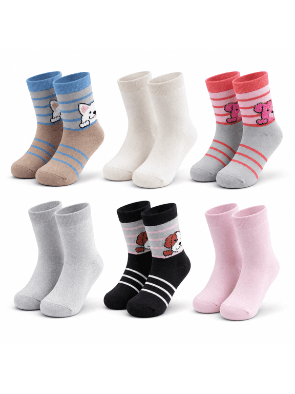 Dream Step Girls Socks, Soft Peek-A-Boo Crew Socks for Girls, Blue, L, 6 Pack