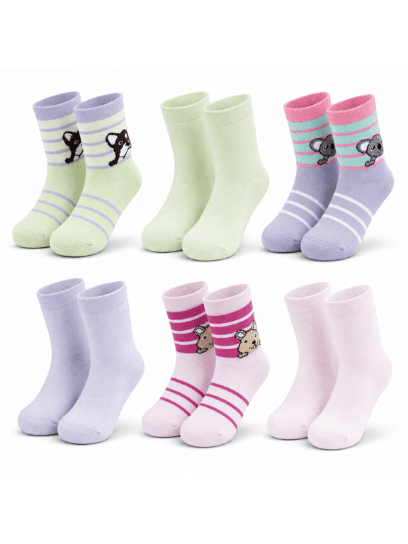 Dream Step Girls Socks, Soft Peek-A-Boo Crew Socks for Girls, Green, S, 6 Pack